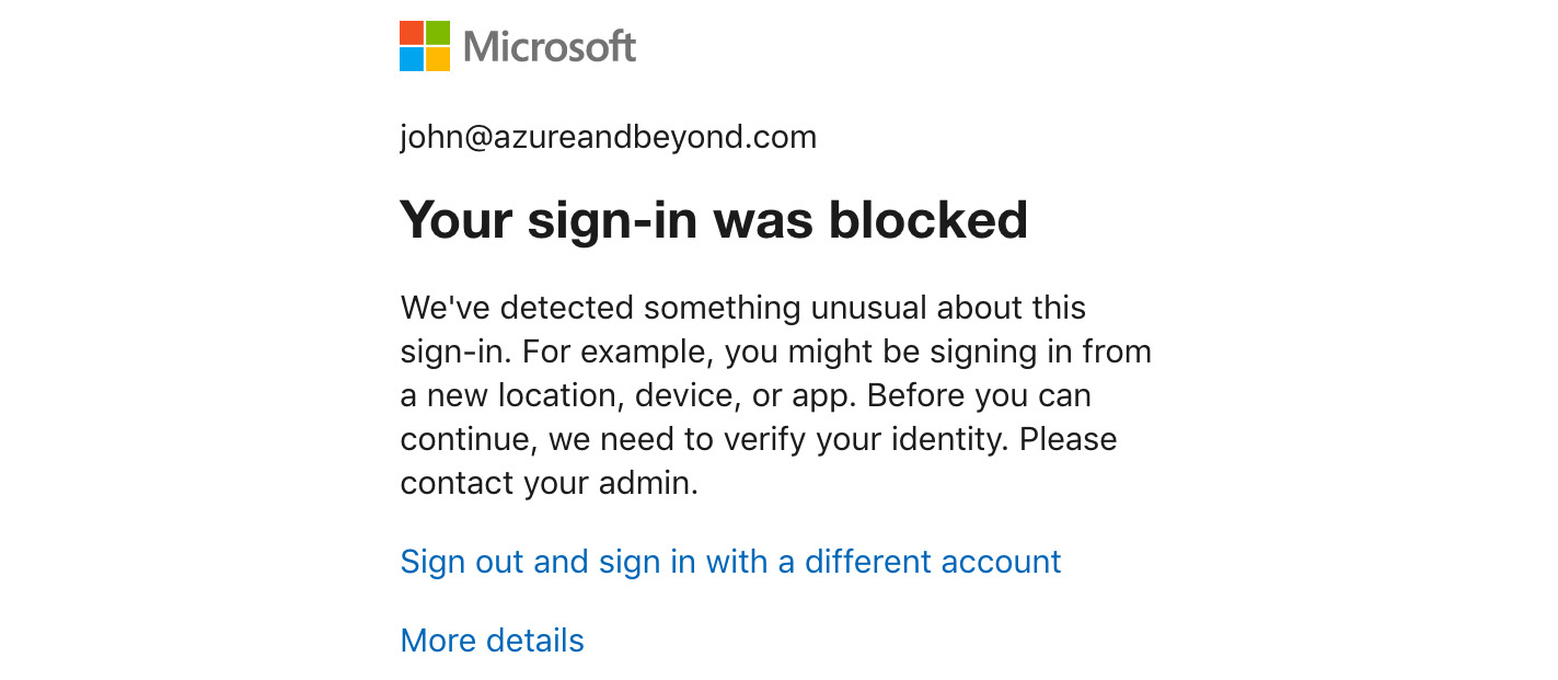 Figure. 3.20 - A sign-in was blocked by Azure AD Identity Protection
