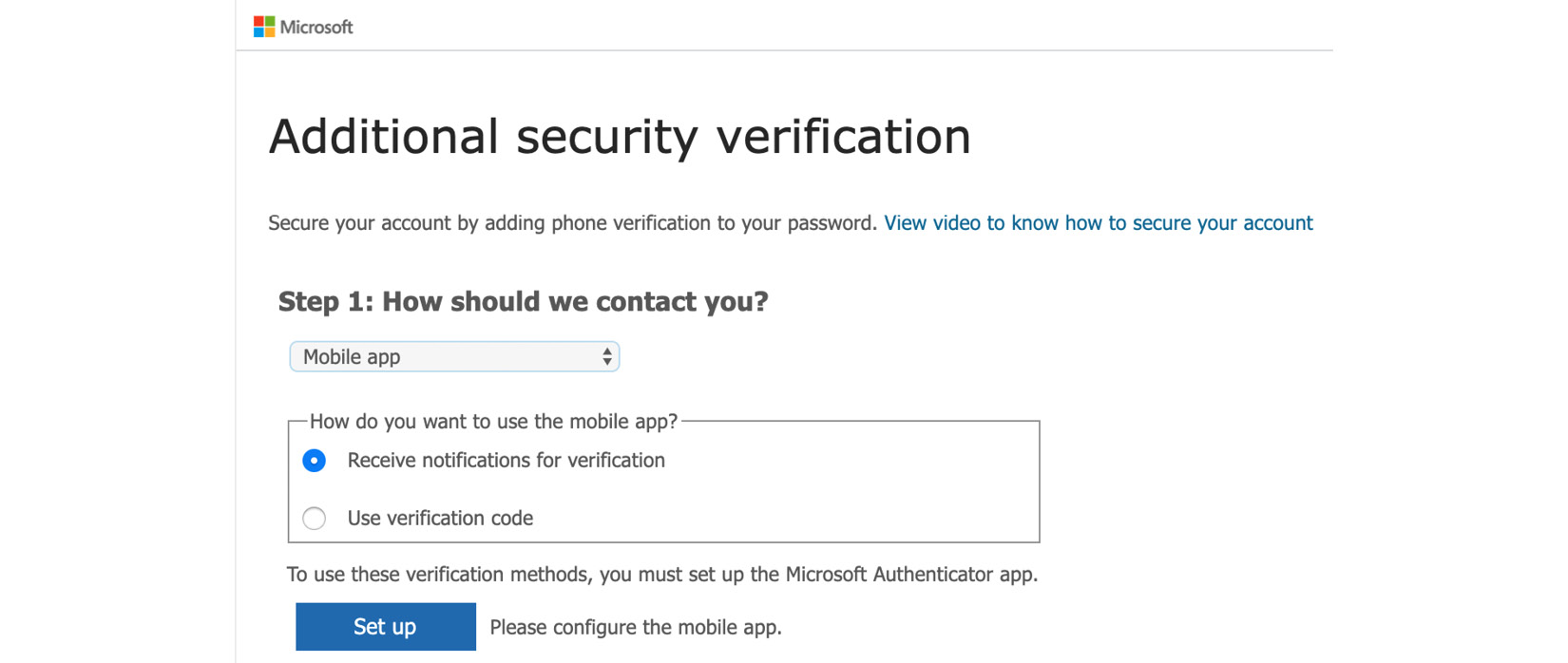 Figure. 3.9 - Mobile app - select the primary MFA verification option
