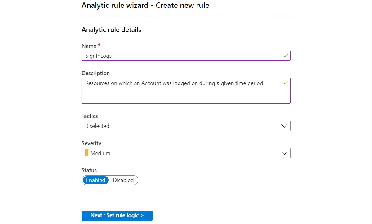 Figure 8.6 – Creating a new analytics rule
