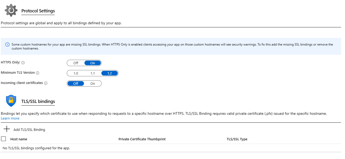 Figure 9.6 – App Service protocol settings
