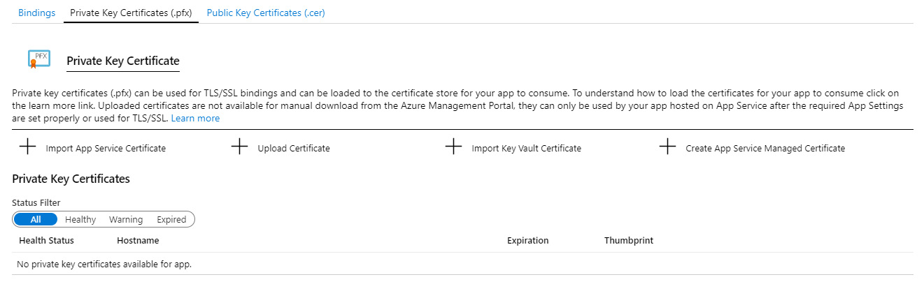 Figure 9.7 – App Service private key certificate
