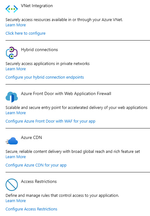 Figure 9.9 – Azure App Service network settings 
