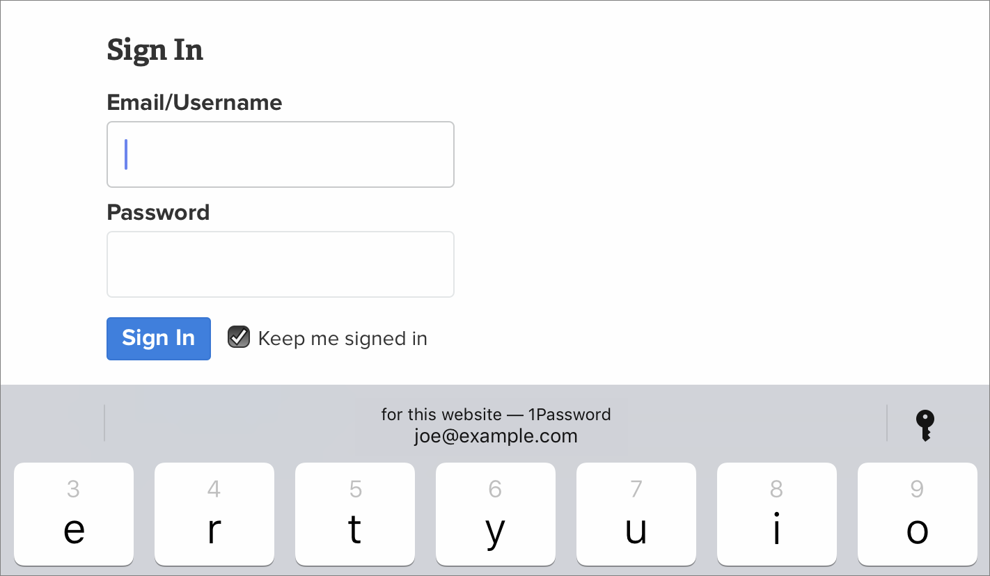 Figure 41: A 1Password login appears on the QuickType bar.