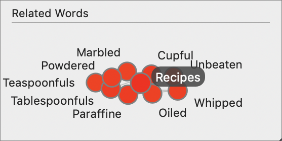 Figure 68: The Related Words view shows you other words that frequently cooccur with the selected word (in this case, “Recipes”).