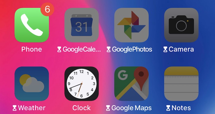 Figure 47: Timed-out apps have darkened app icons with an hourglass icon next to their name.