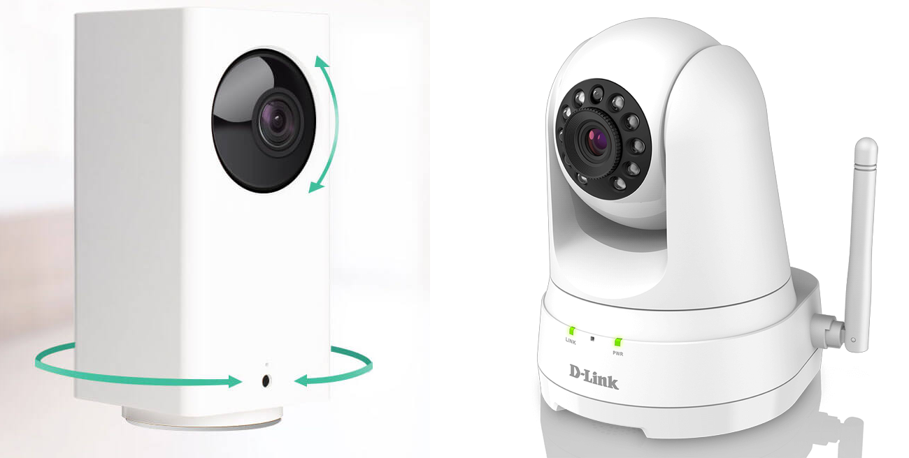 Figure 19: The Wyze Pan (left) can rotate 360° around its base; the D-Link Full HD Pan & Tilt Wi-Fi Camera rotates 340° and has a 110° range of tilt motion.