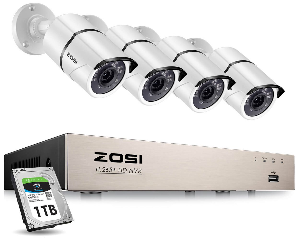 Figure 42: Zosi offers many configurations, including this one, which uses 5 megapixel cameras connected to a 1 TB NVR.