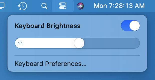 Figure 22: Clicking the Keyboard Brightness tile brings up a display with the relevant controls.