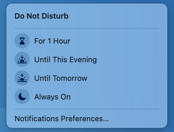 Figure 23: The expanded Do Not Disturb panel in Control Center.