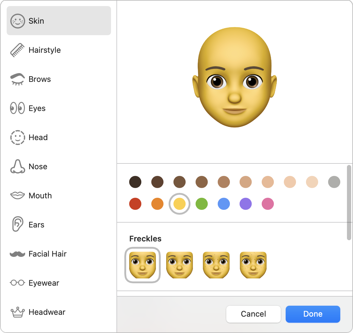 Figure 32: Create your personal avatar in the Memoji editor.