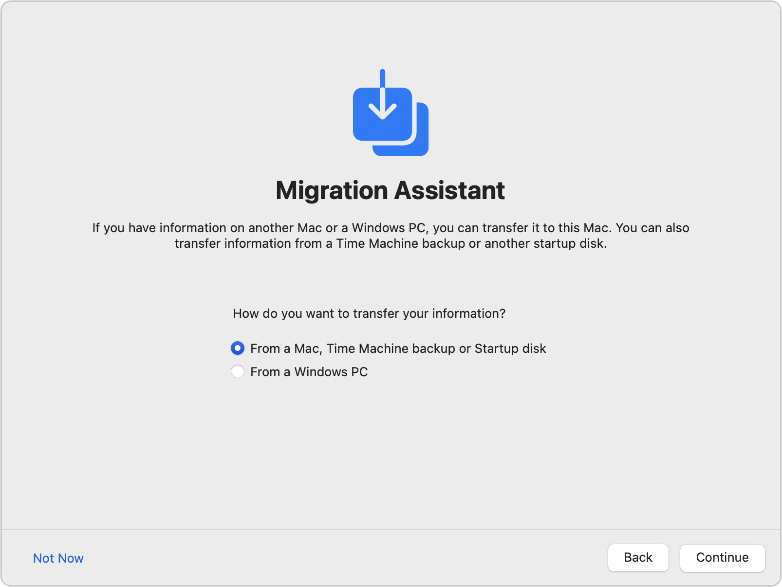 Figure 5: On this screen, you can begin the process of moving data from your bootable duplicate to your Big Sur volume.