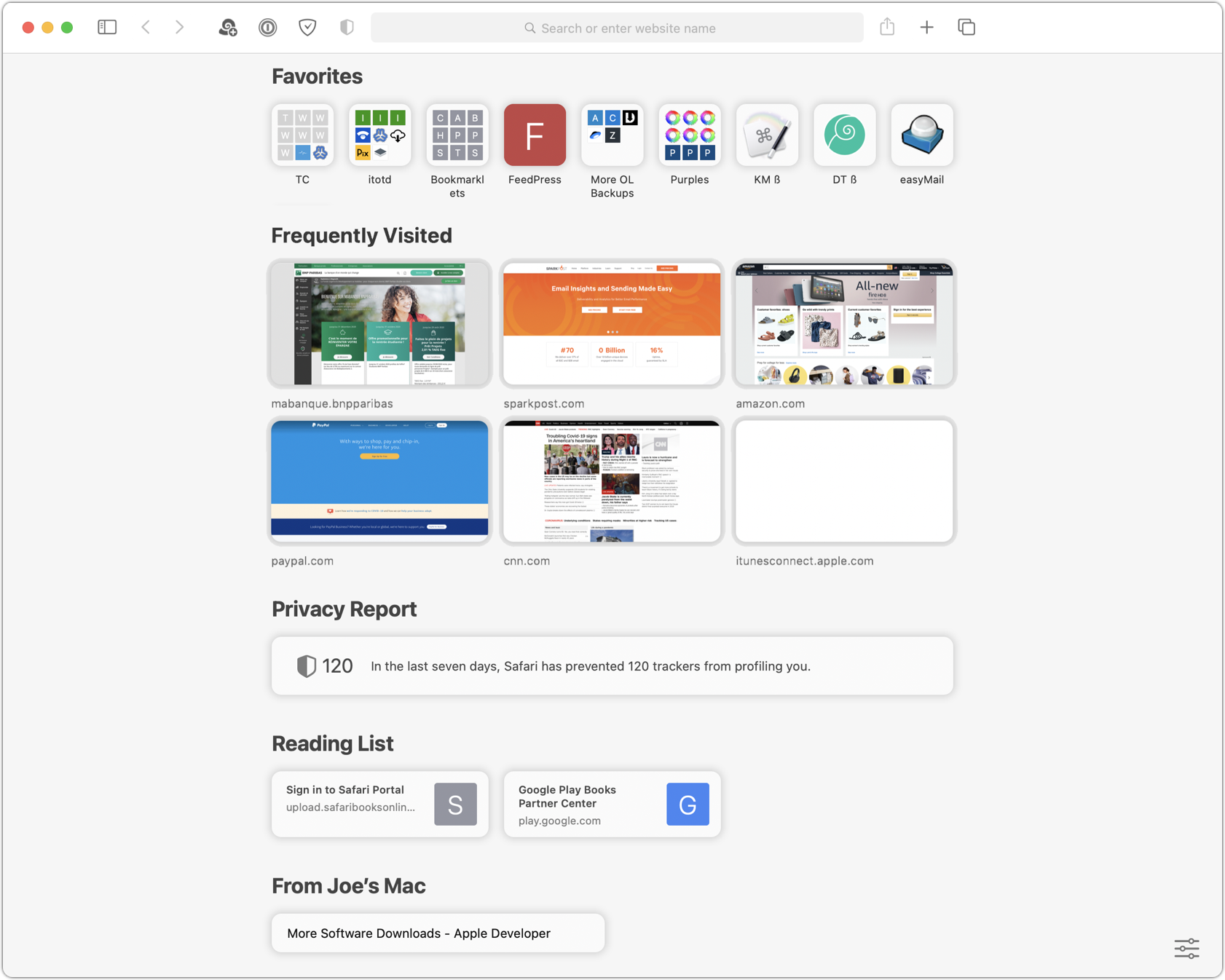 Figure 39: An example of the Start Page in Safari.