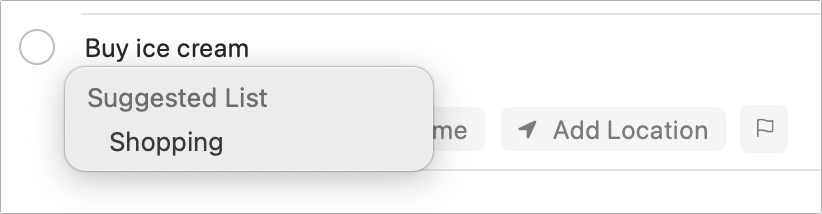 Figure 48: If Reminders thinks a task belongs on a different list, it offers to put it there for you.