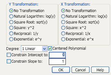 The Specify Transformation or Constraint Window