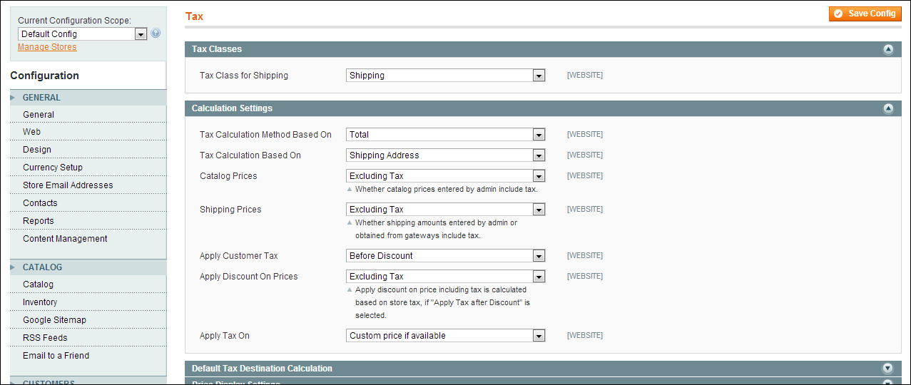 General taxation settings