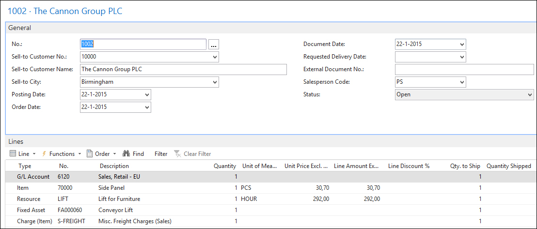 Creating a new sales order