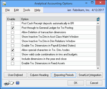 Configuring Analytical Accounting options