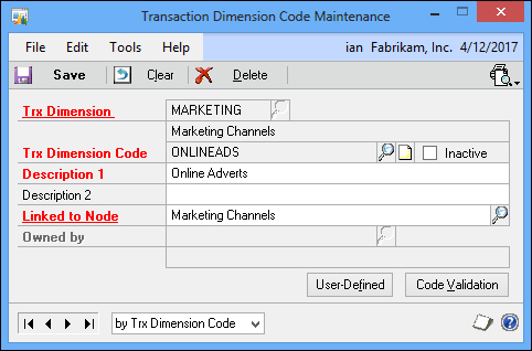 Creating transaction dimensions and dimension codes