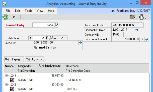 Analytical Accounting – Journal Entry Inquiry