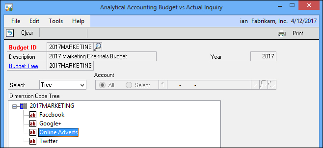 Analytical Accounting Budget vs Actual Inquiry