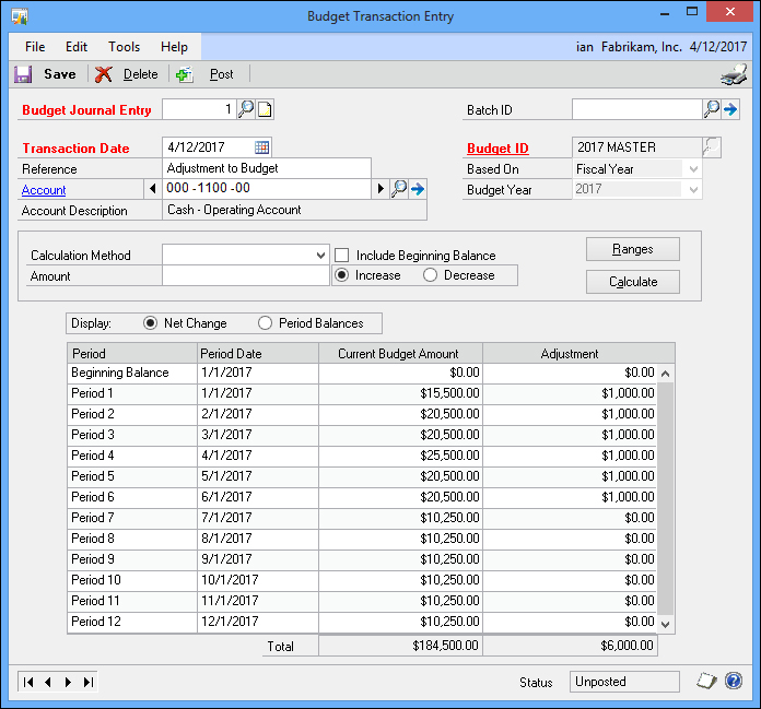 Entering budget transactions