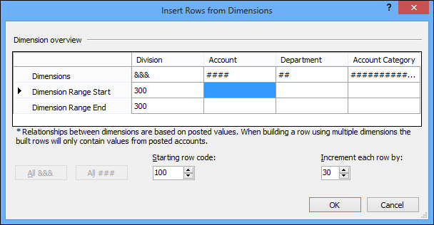 Creating the row definition