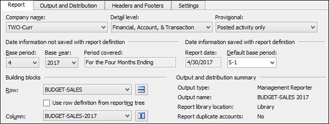 Creating the report definition