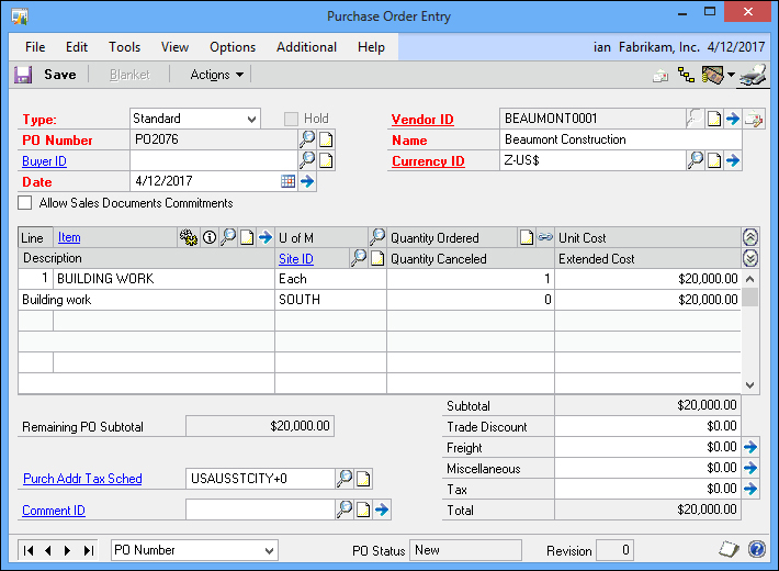 Entering a Purchase Order Commitment