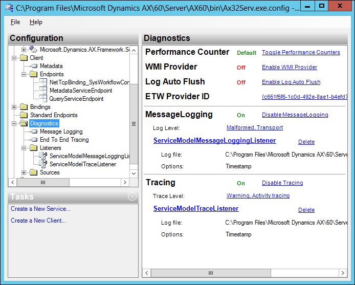 Configuring message logging and tracing