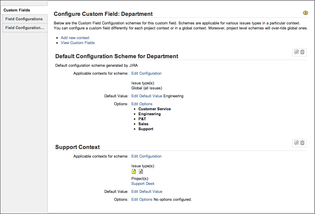 Configuring a custom field