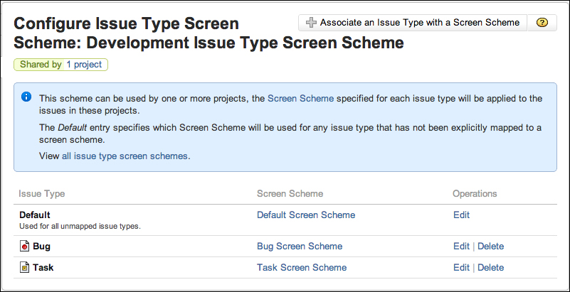 Configuring an issue type screen scheme