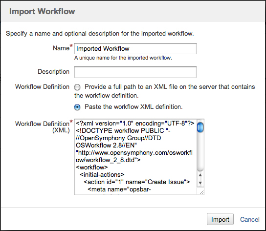 Importing/exporting a workflow