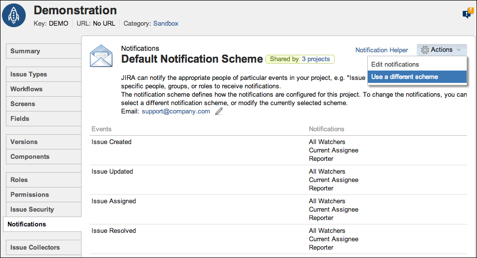 Assigning a notification scheme