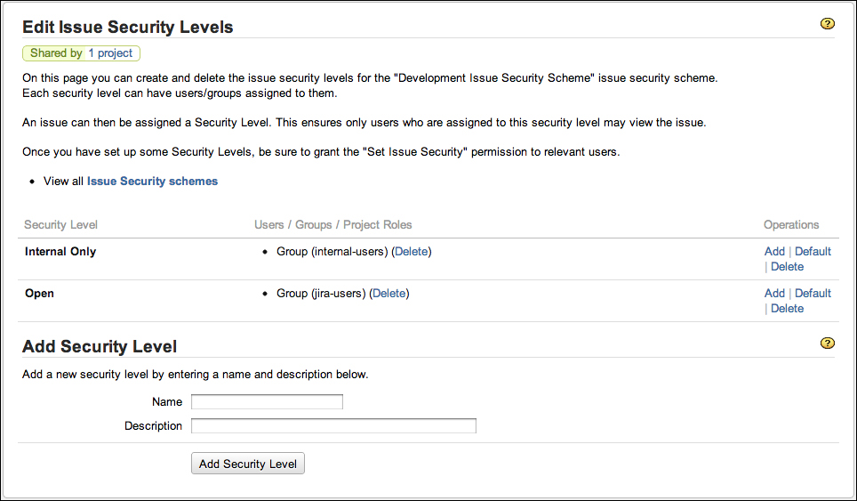 Configuring an issue security scheme