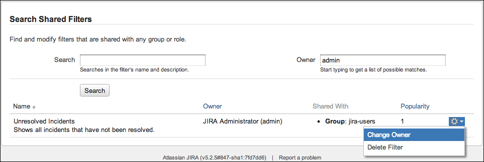 Changing the ownership of a filter