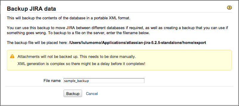 Creating an XML backup