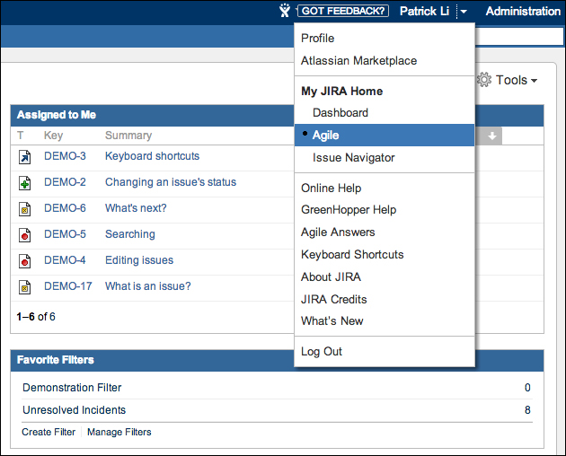 Setting GreenHopper as the home page