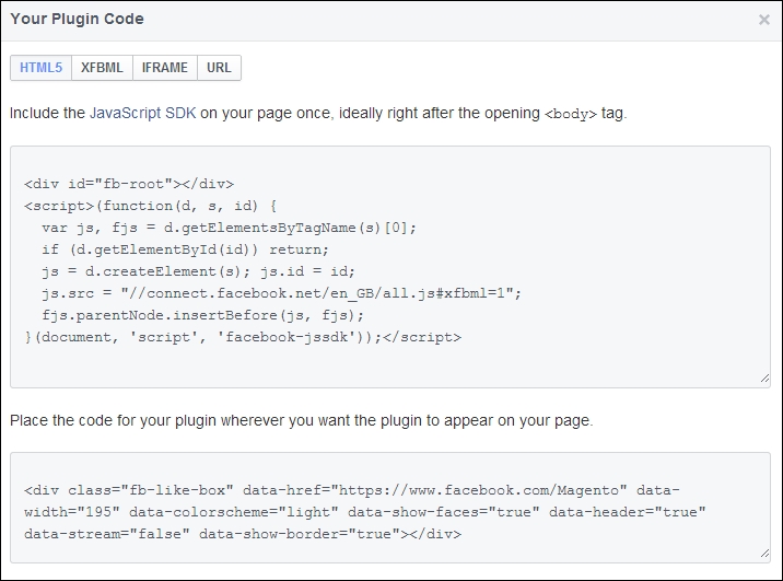 Getting the embedding code from Facebook