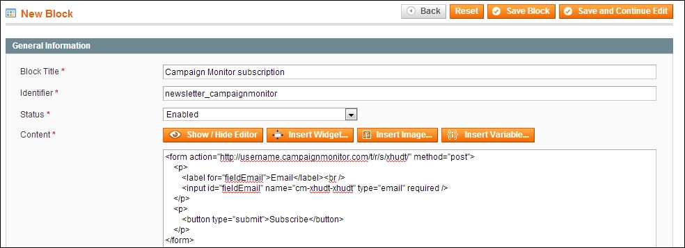 Integrating the Campaign Monitor subscription form into your Magento store