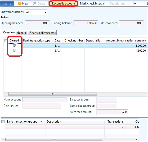 Bank account reconciliation