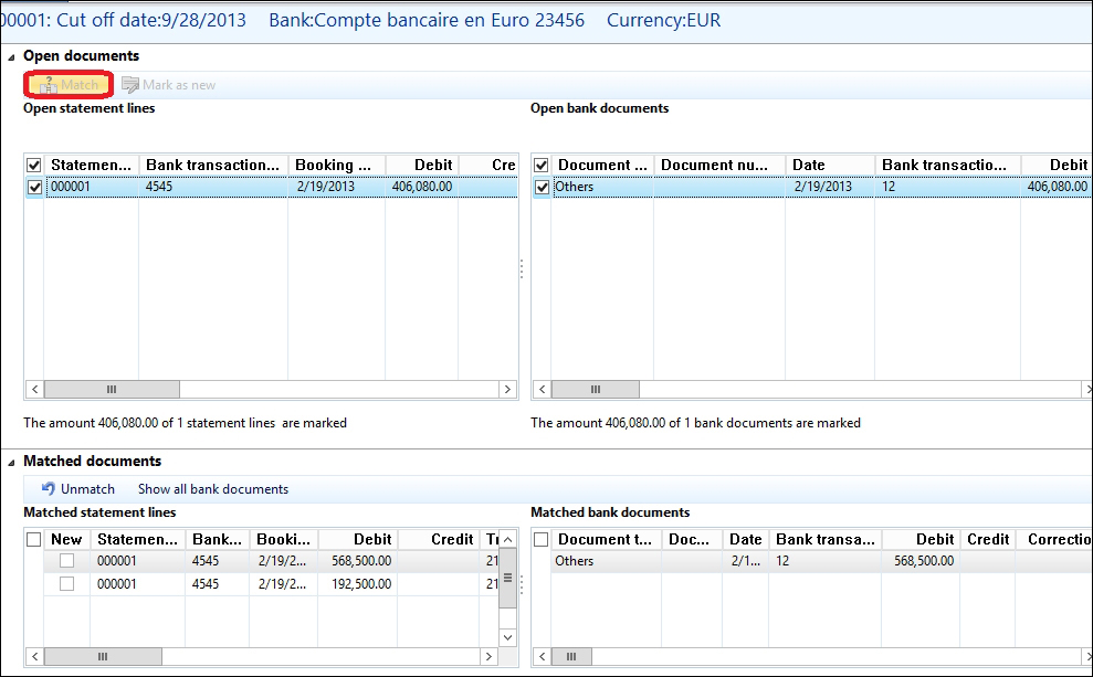 Bank account reconciliation