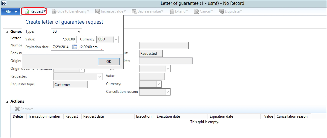 Bank facility – letter of guarantee