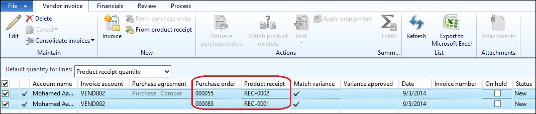 The purchase order invoice