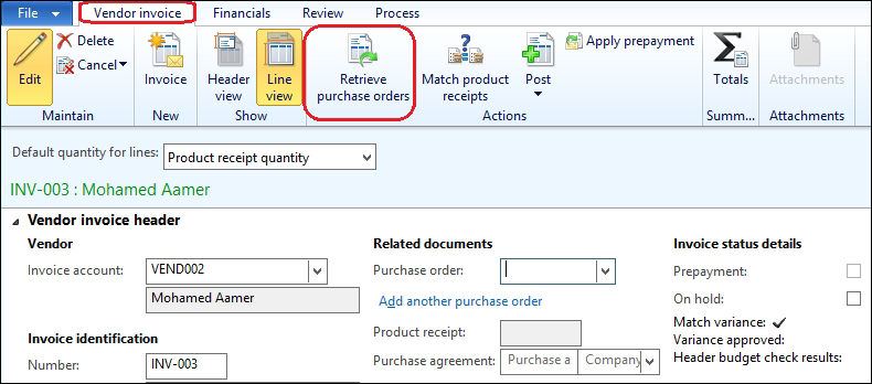 The purchase order invoice