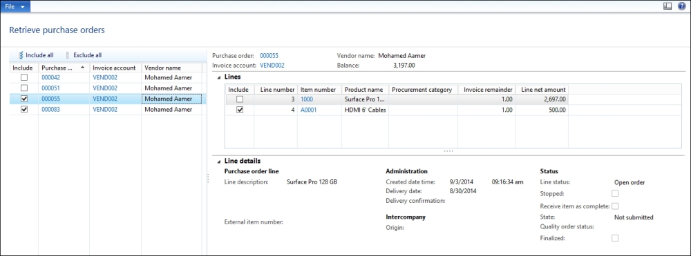 The purchase order invoice