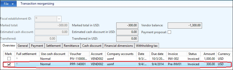 The prepayment invoice