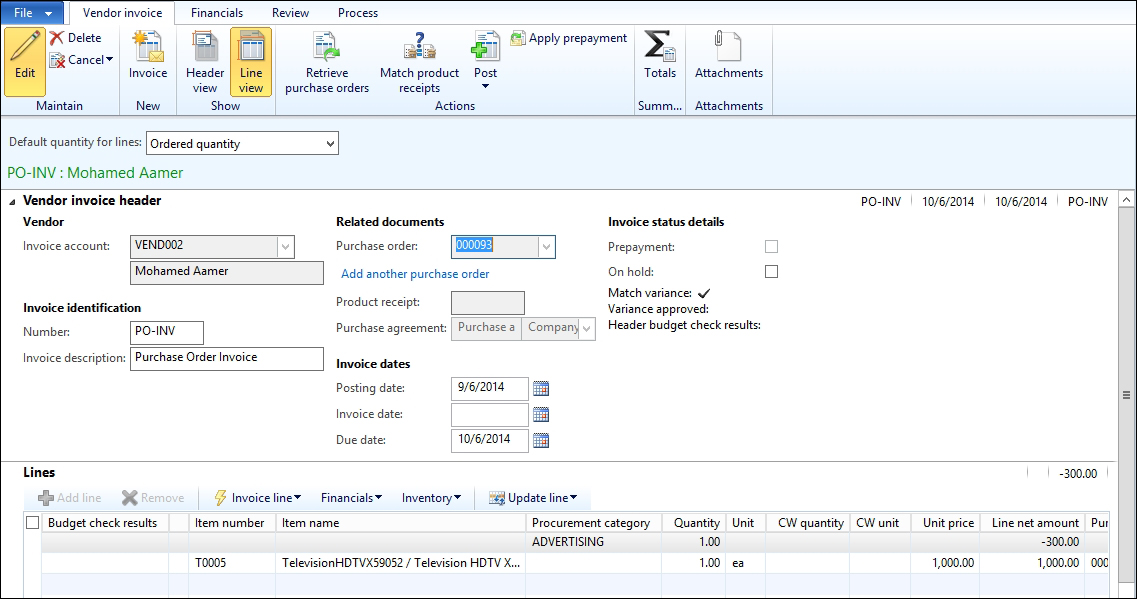 The prepayment invoice