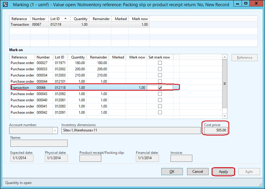 Working with inventory marking