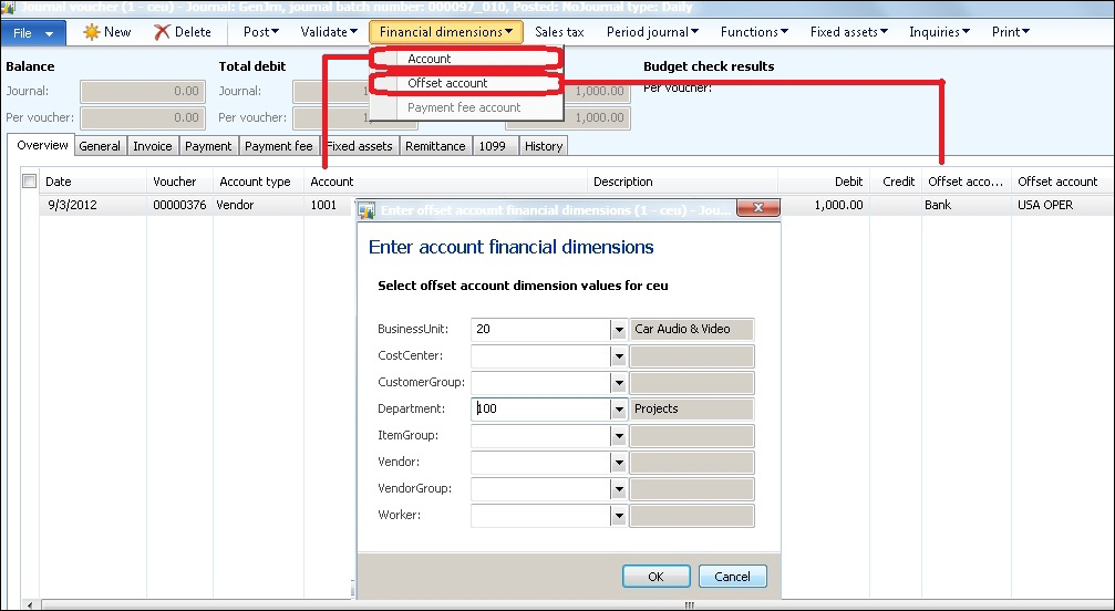 Financial dimensions entry