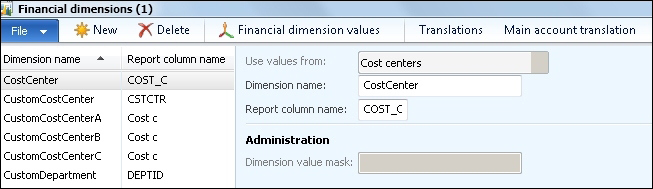 Creating financial dimensions